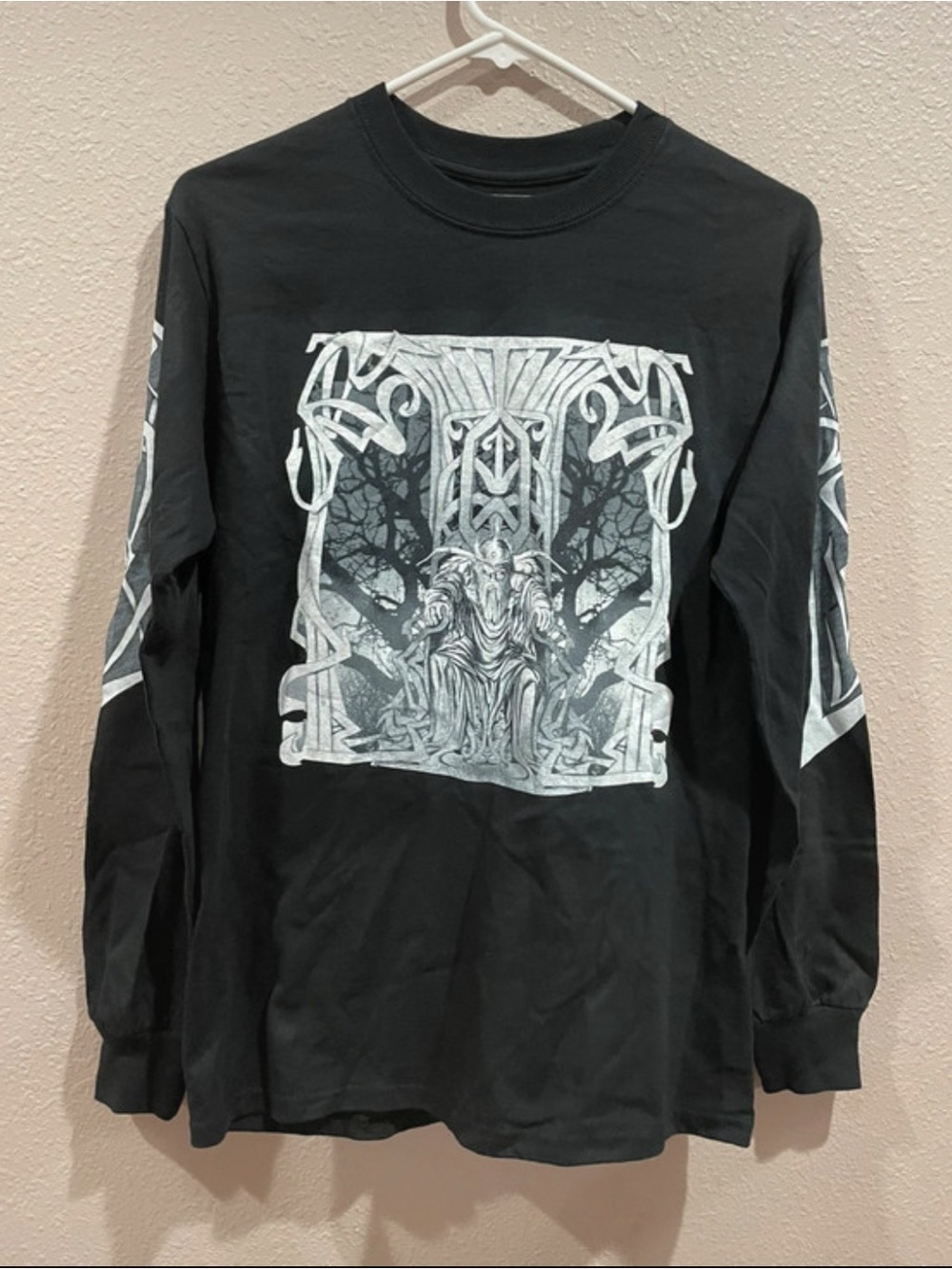 Womens Black Long Sleeve Graphic Shirt - Gothic Tree & Throne Design